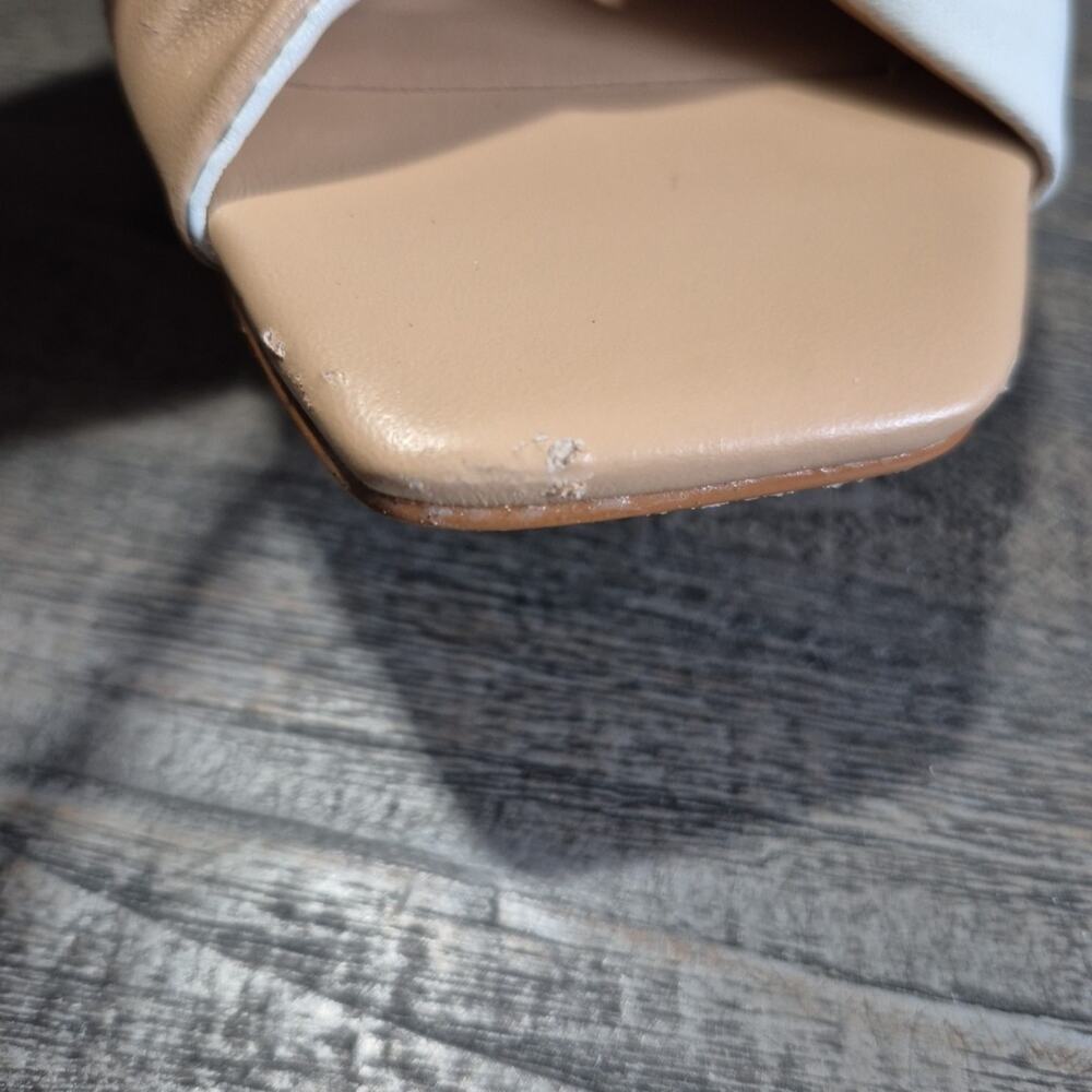 Saks Fifth Avenue Collection Sandals Womens 6M 2 Tone White Tan Leather Mules - Picture 9 of 13